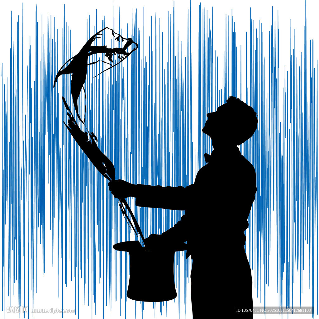 魔术师空中操控飞鸟剪影