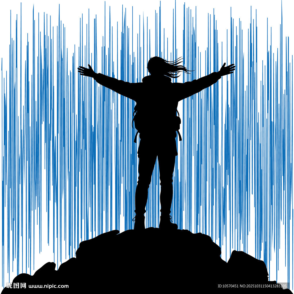 山顶上张开双臂的旅行者