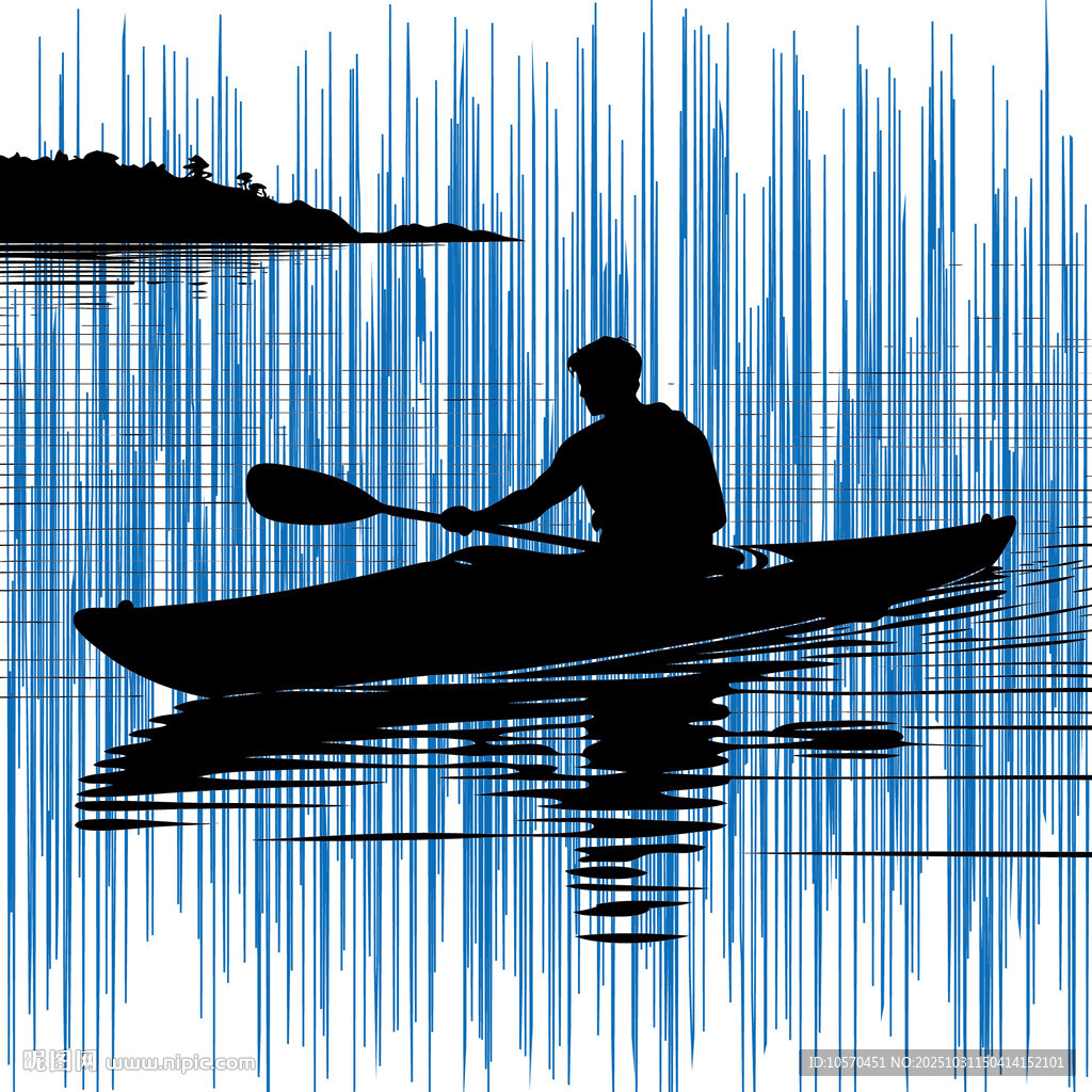 单人泛舟于波光粼粼湖面