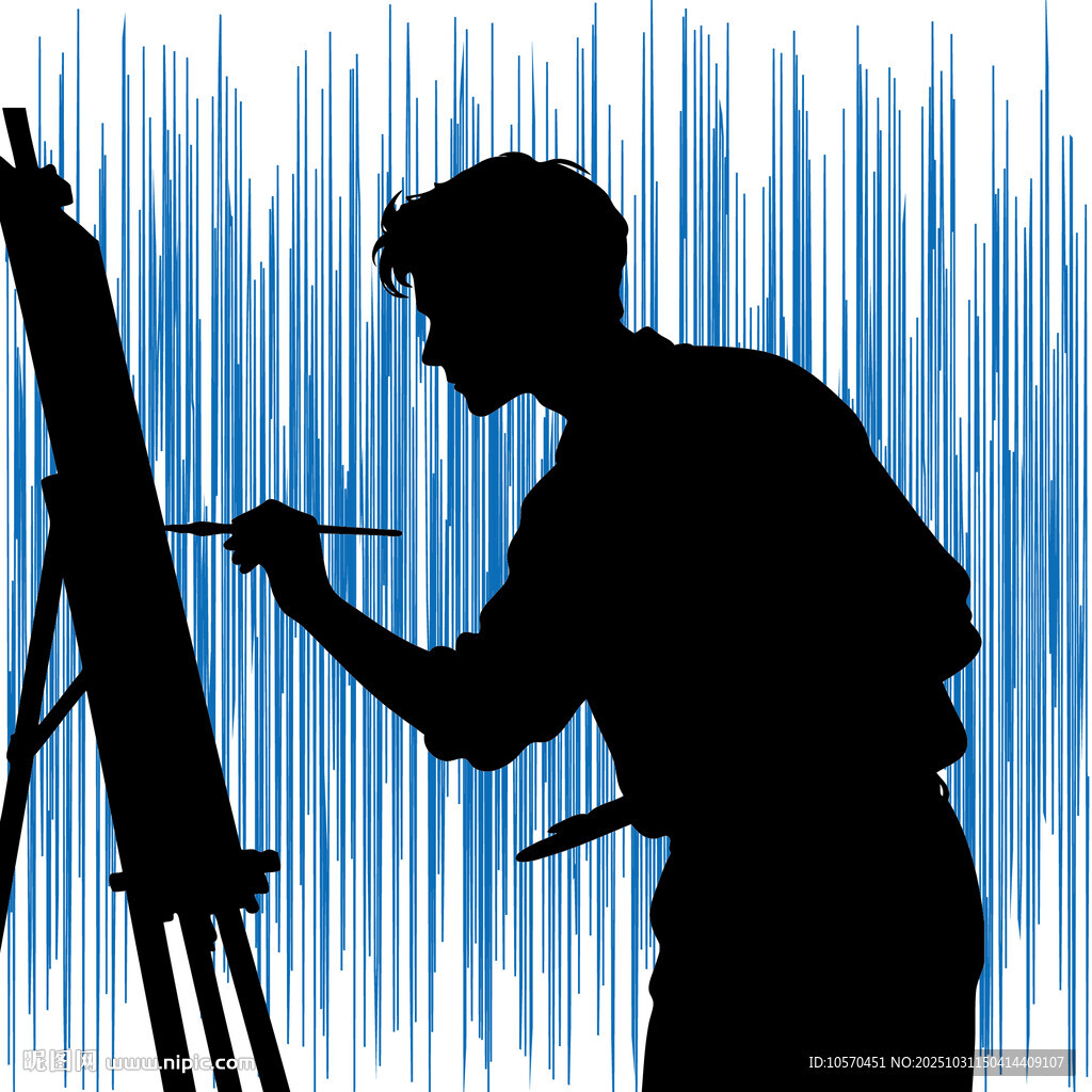 画家专注作画的剪影