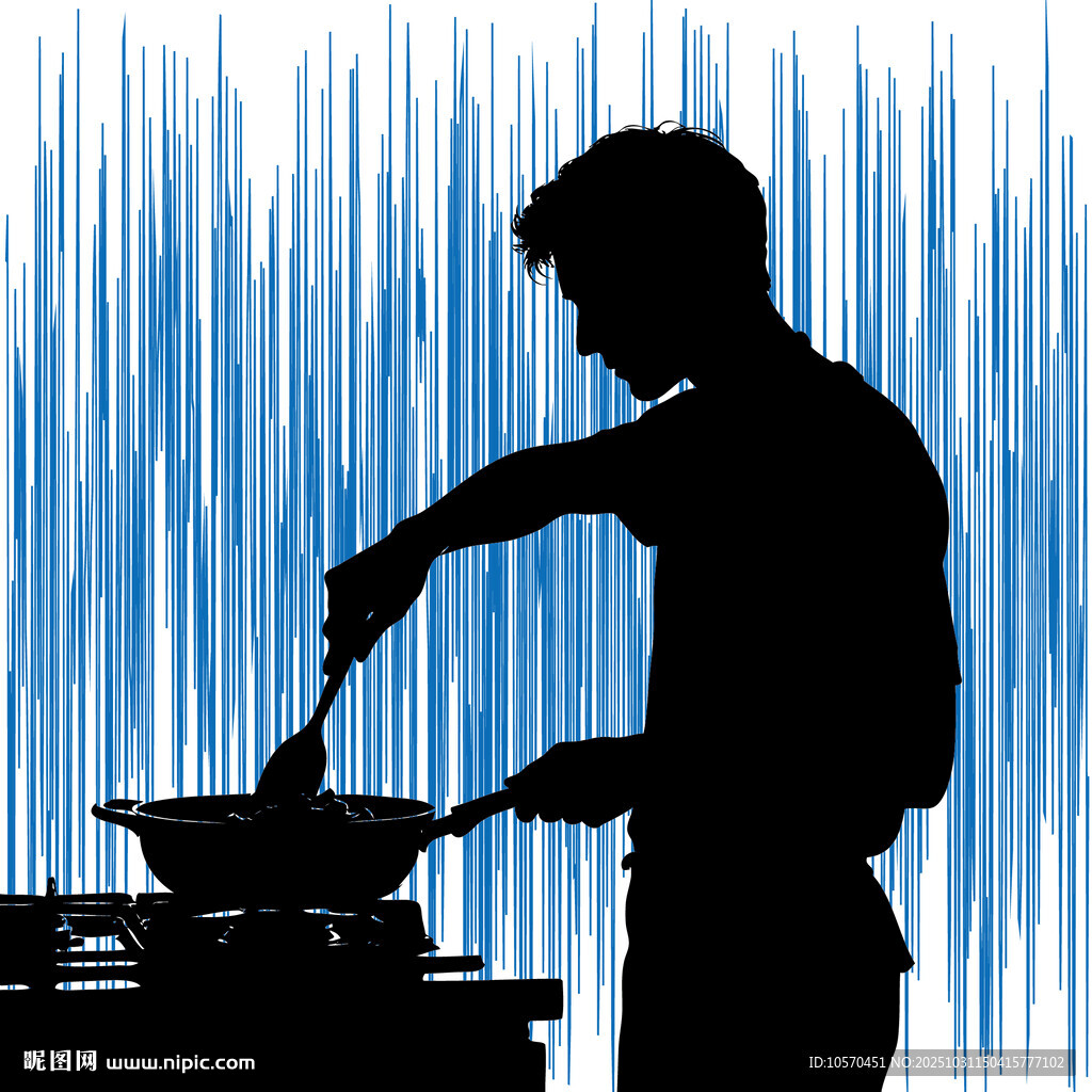 男子厨房烹饪剪影