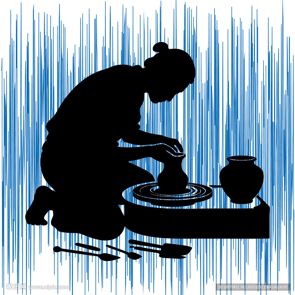 陶艺师专注制陶瞬间