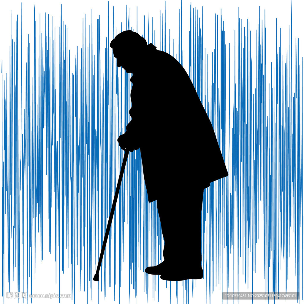 孤独老人持杖剪影