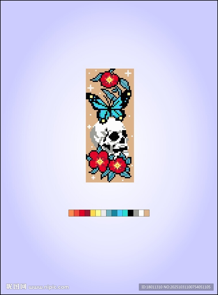 蝴蝶骷髅花朵手机壳设计像素书签