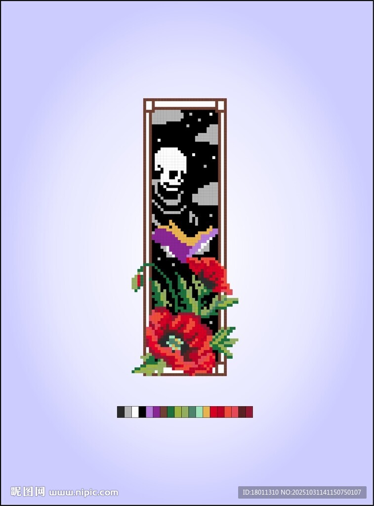 骷髅花卉纹身图案像素T恤衫图案