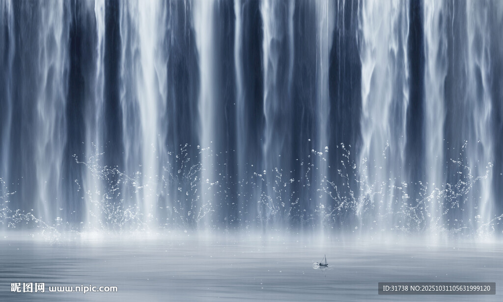 高山流水瀑布山水画幕墙