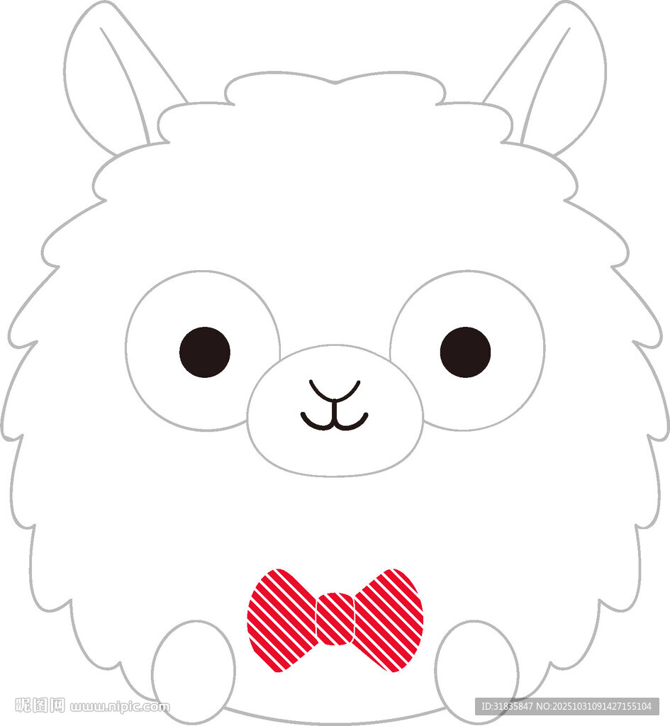 可爱羊驼戴红色蝴蝶结