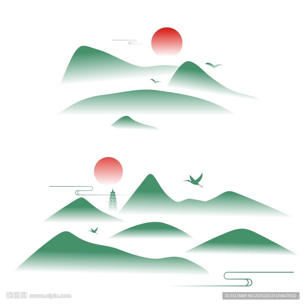  矢量中国风古典意境山纹祥云图