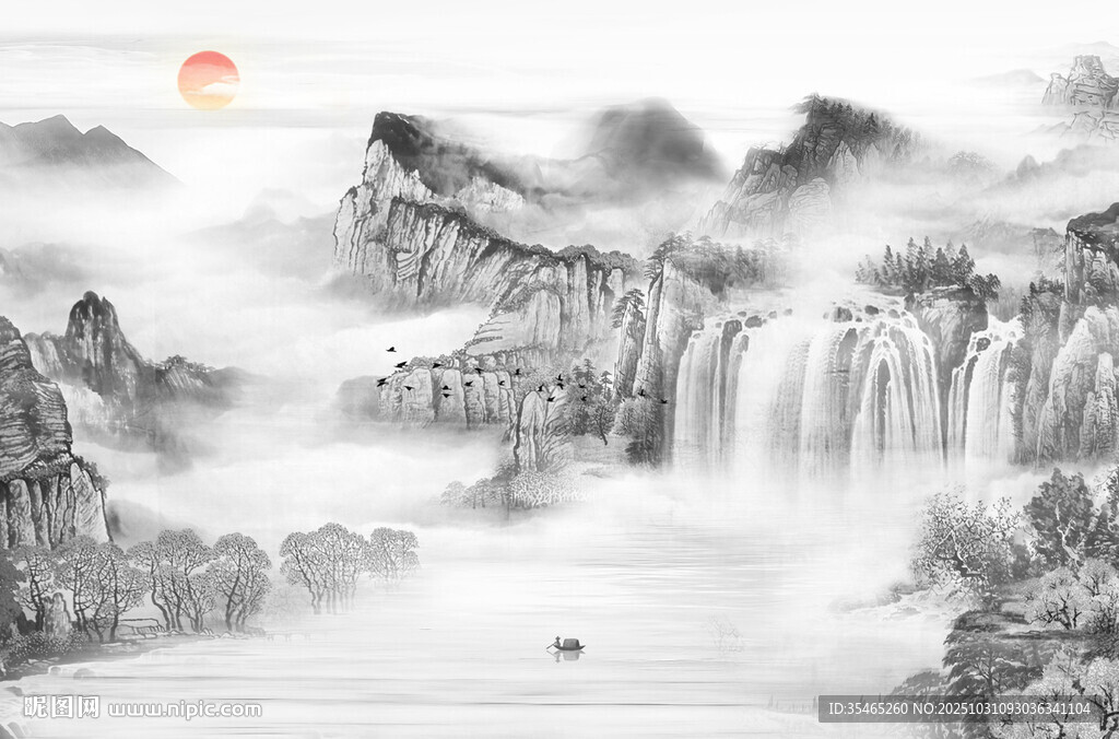 中式山水屏风画