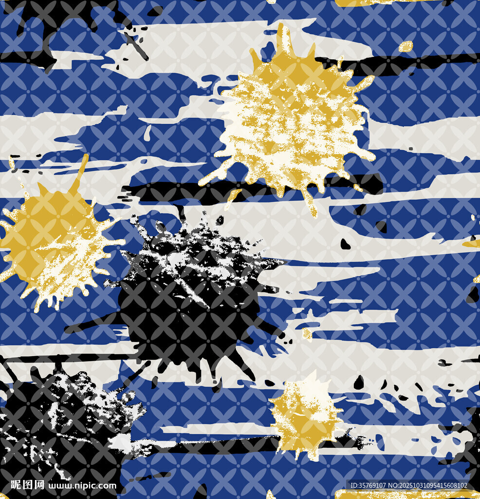 蓝白背景泼墨风图案设计