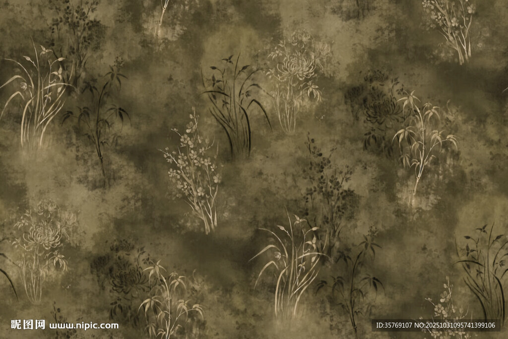 复古风棕褐色植物纹理图案