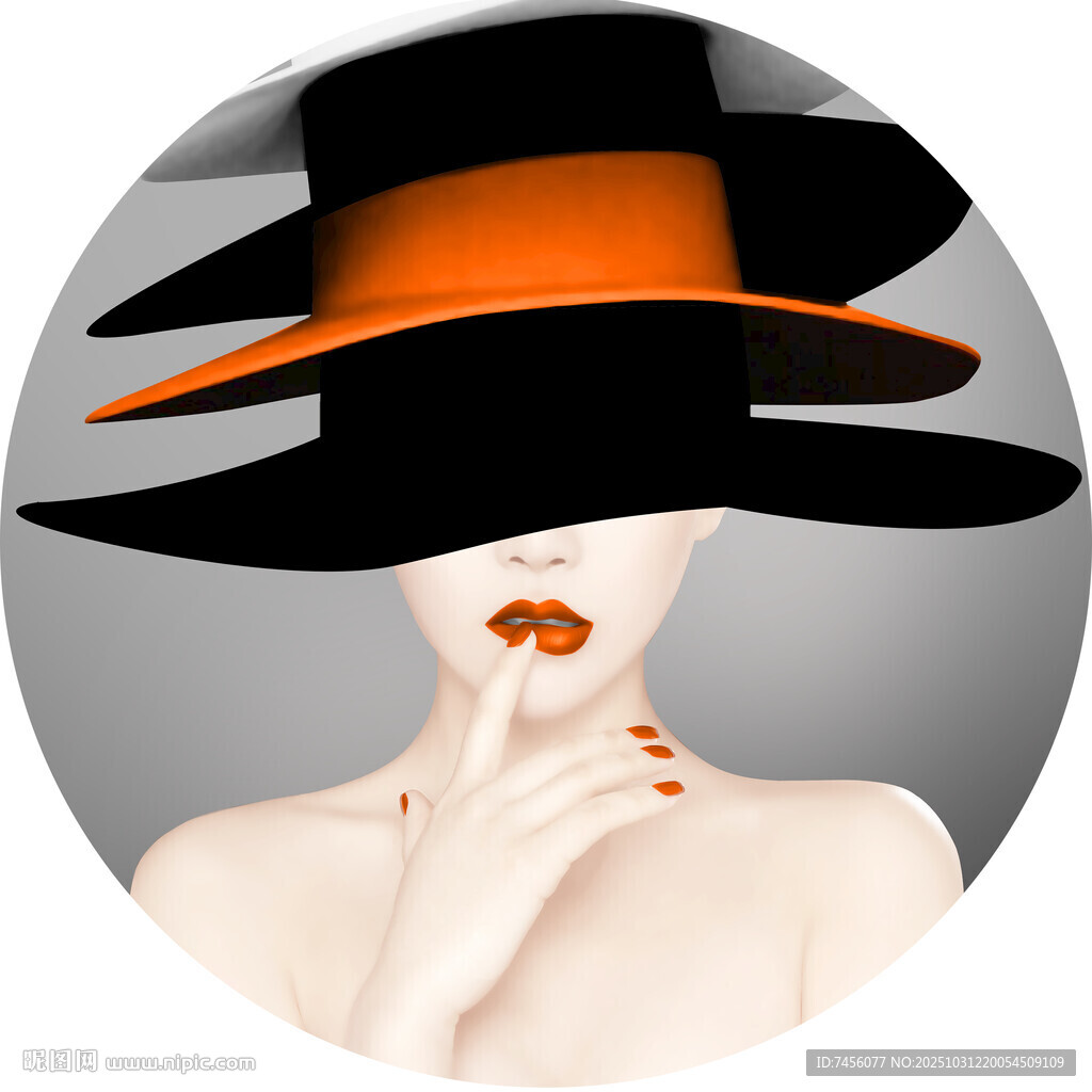 时尚女士戴黑橙配色礼帽