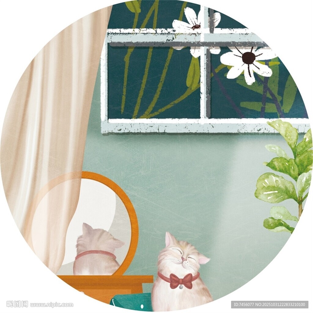 窗边萌猫的惬意小角落圆形挂画
