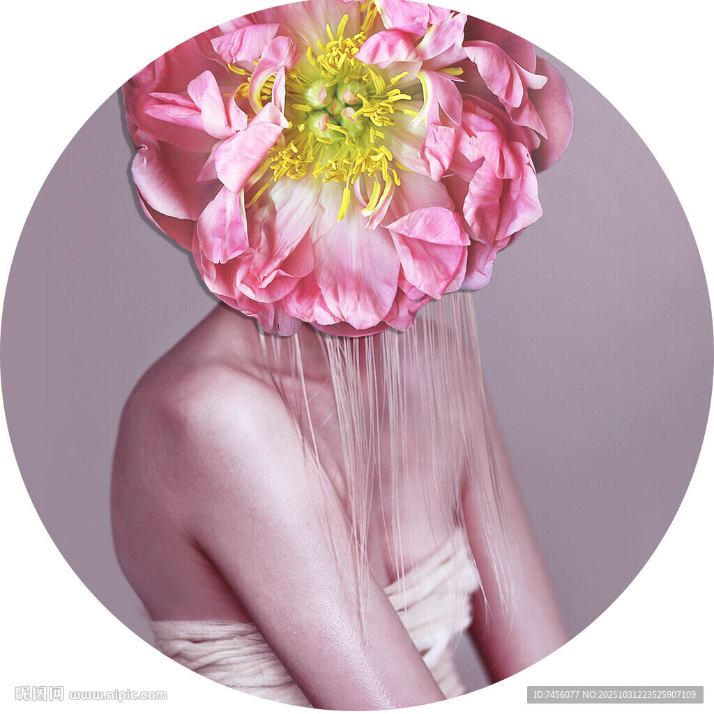 花朵遮面的神秘女性形象