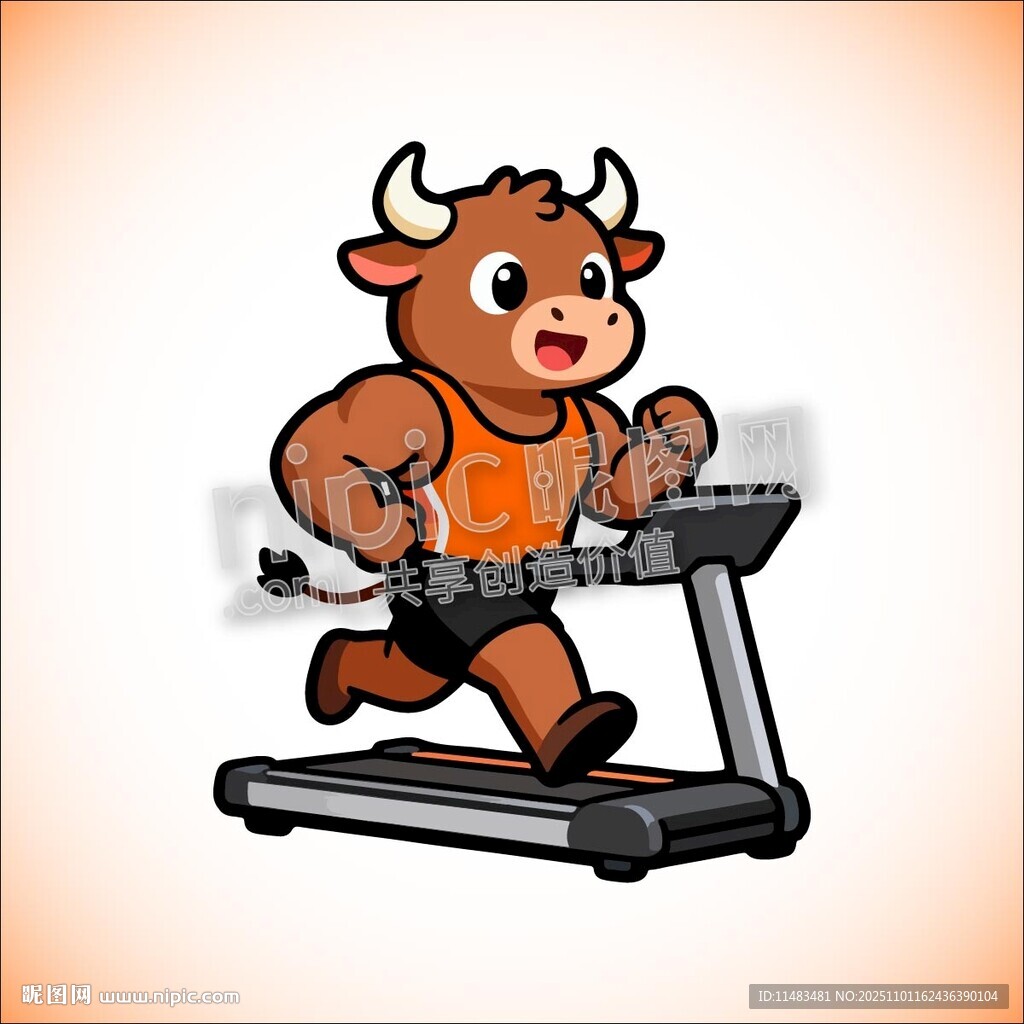卡通公牛跑步健身