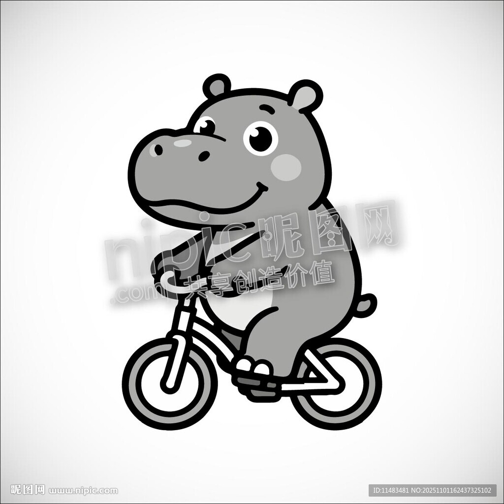 卡通小河马骑自行车