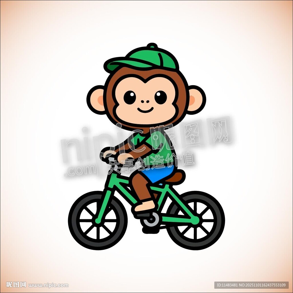 卡通小猴子骑自行车