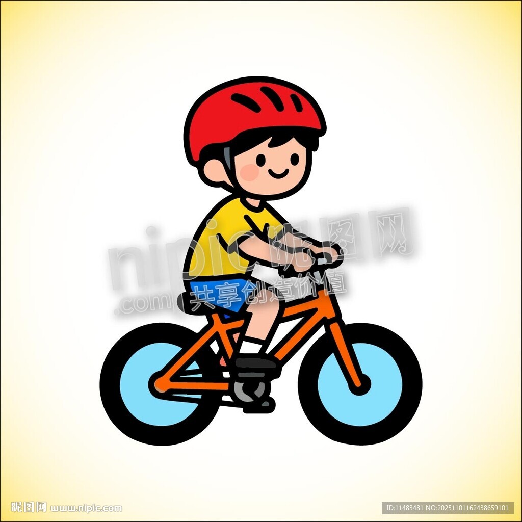 卡通小男孩骑自行车