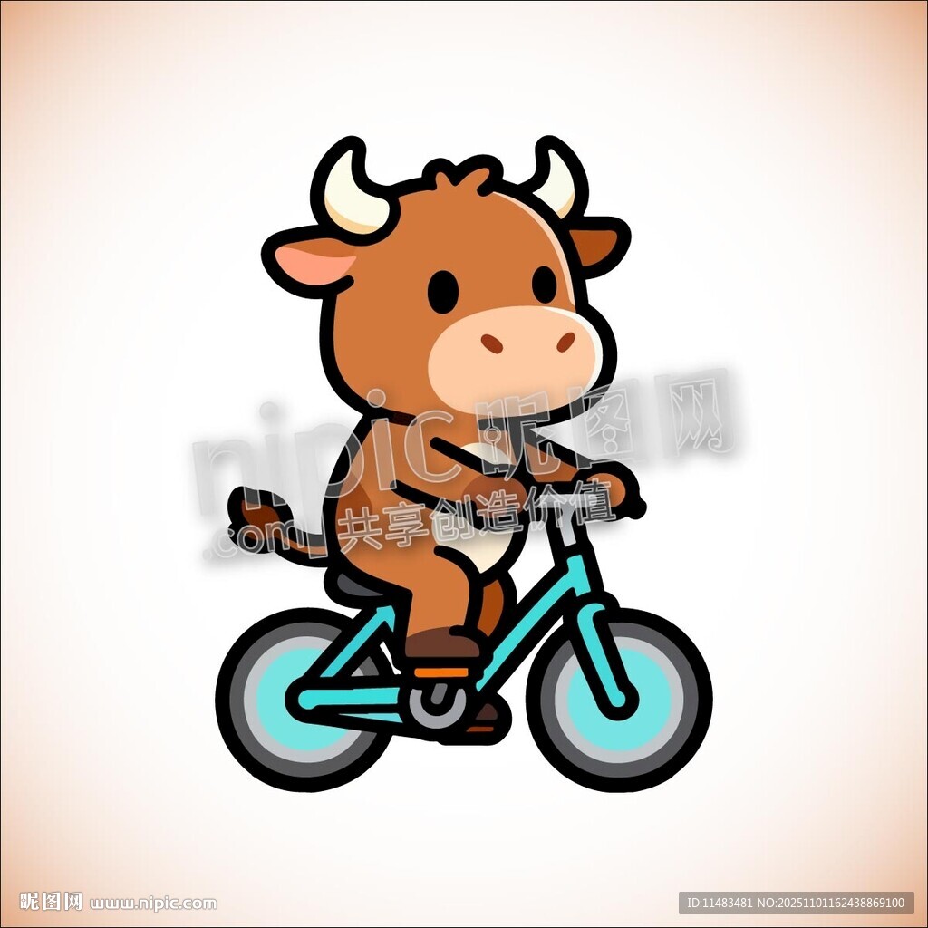卡通小牛骑自行车
