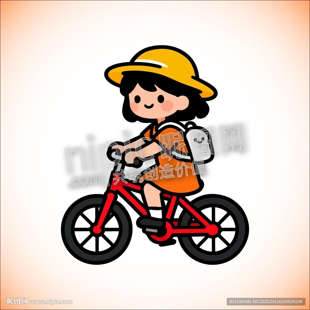 卡通小女孩骑自行车