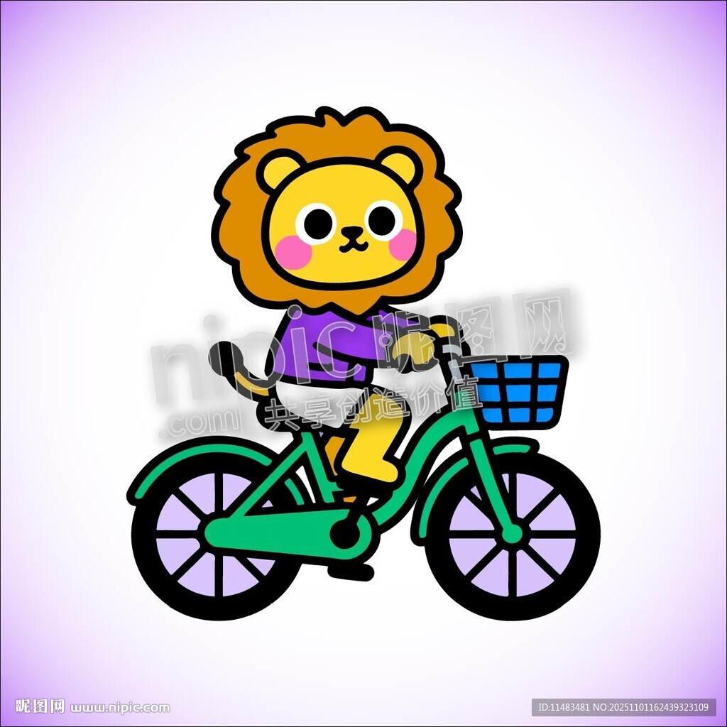 卡通小狮子骑自行车