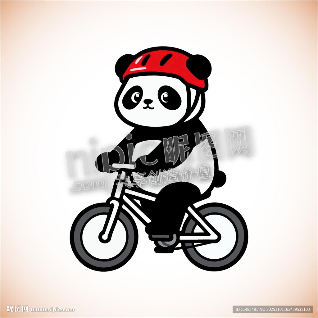 卡通小熊猫骑自行车