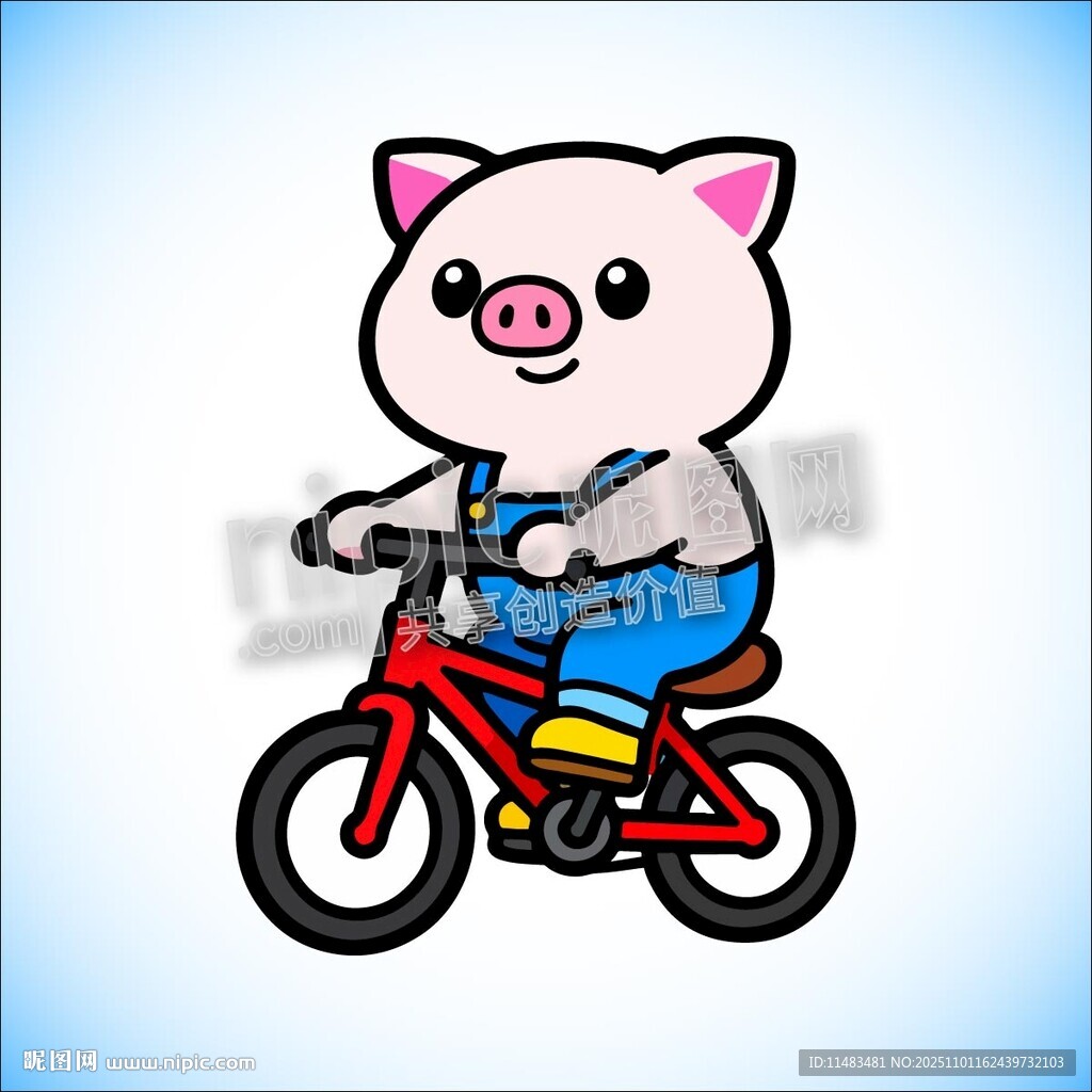 卡通小猪骑自行车