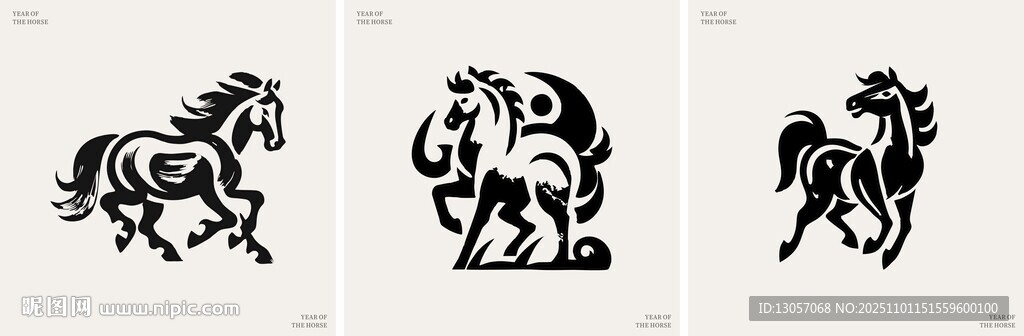 三幅独特风格的马图案