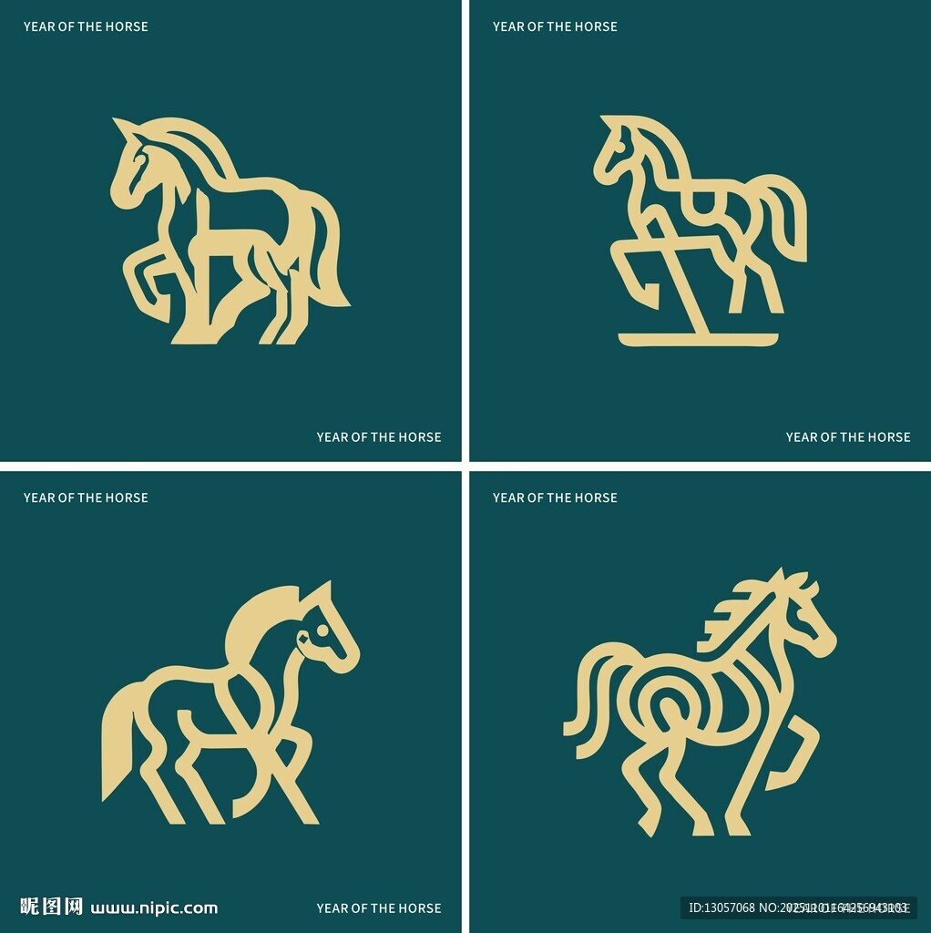 金色线条马图案设计素材