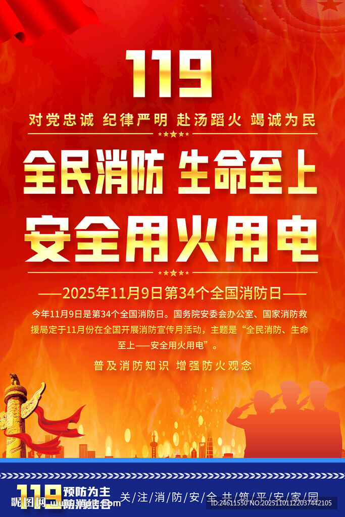119全民消防宣传海报