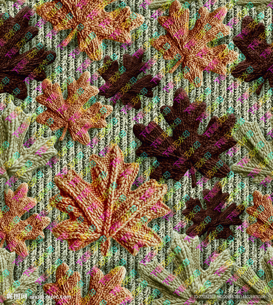 多彩秋叶图案织物纹理