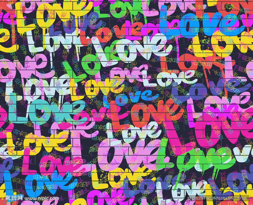 多彩爱心文字图案背景