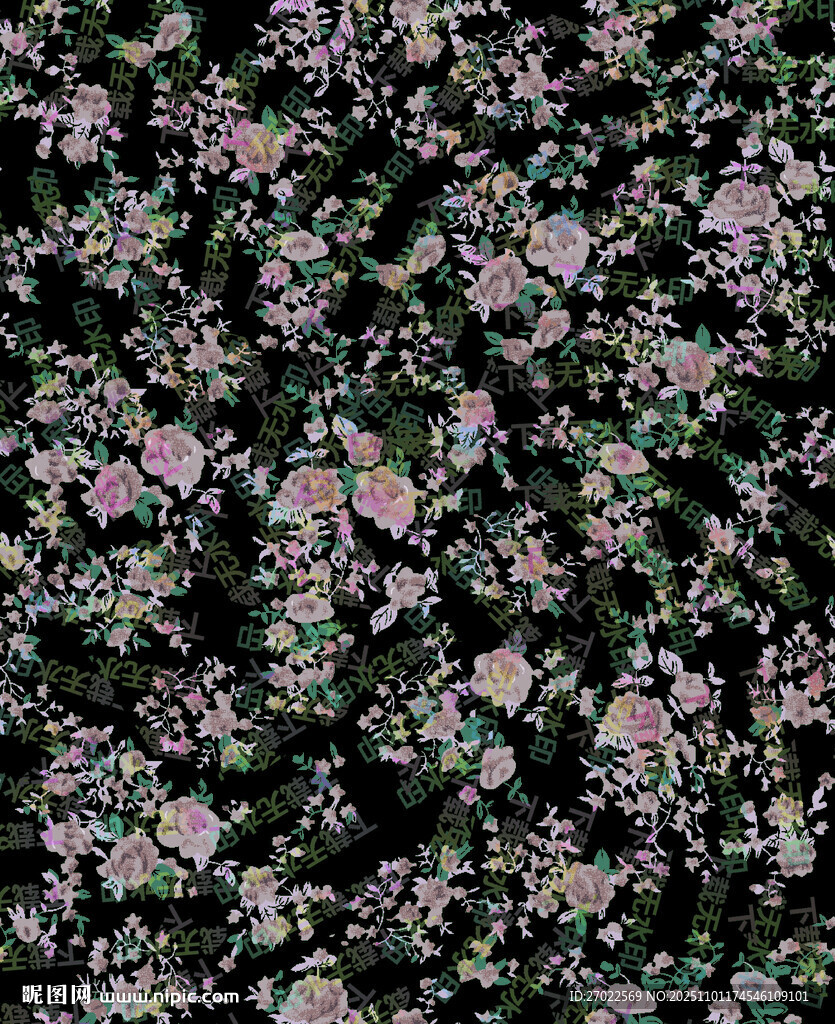 黑色底花卉图案布料