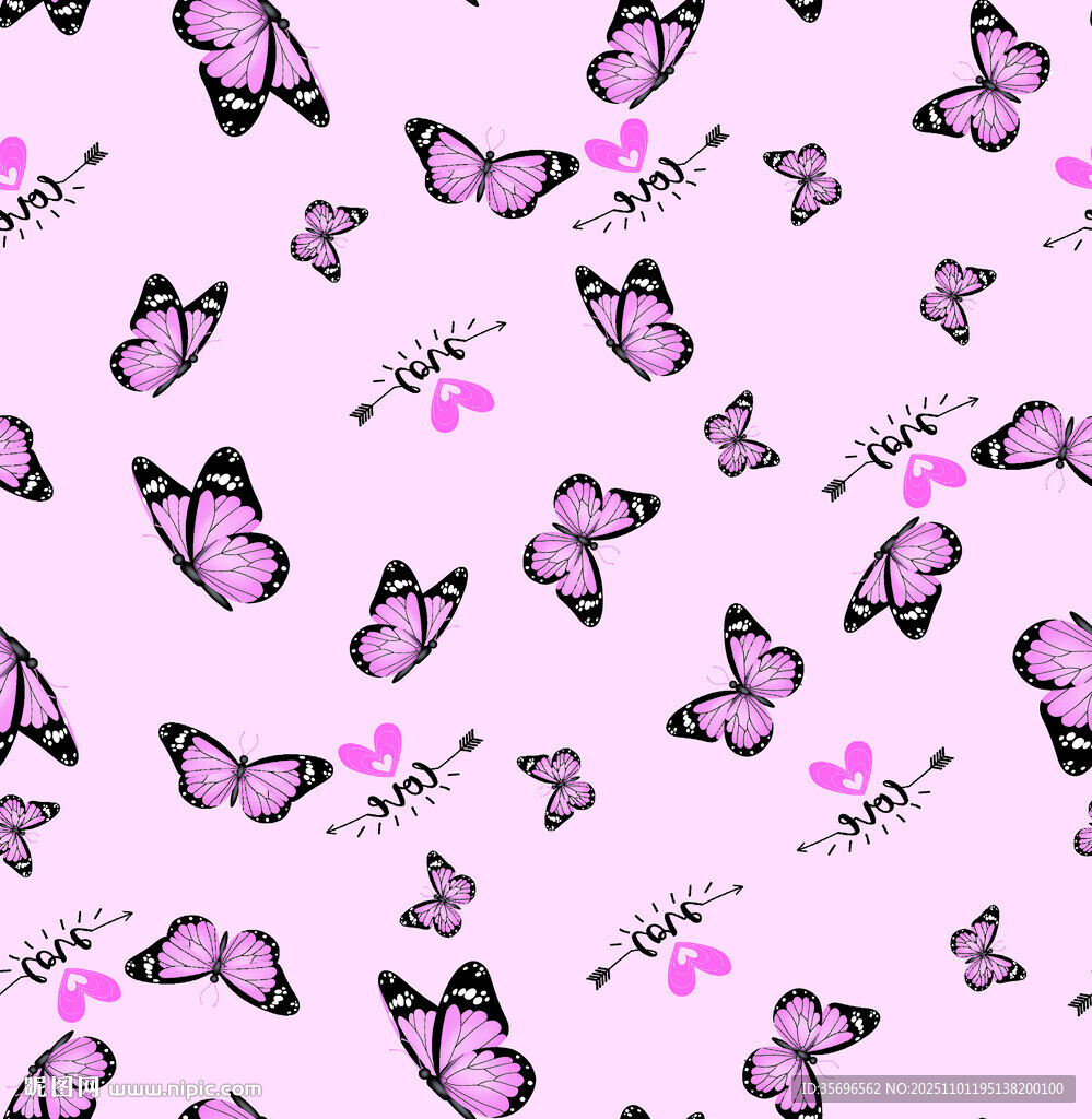 粉色蝴蝶浪漫花纹图案