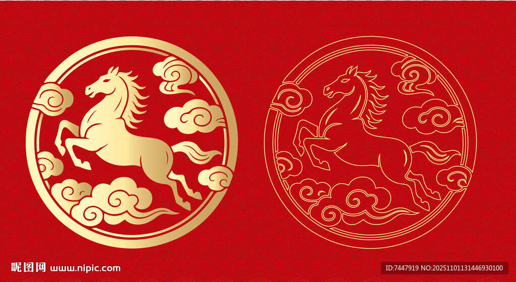 金色马形中式传统图案