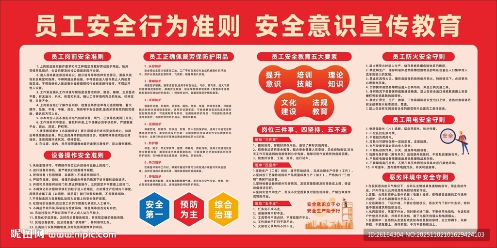员工安全行为准则 安全意识展板
