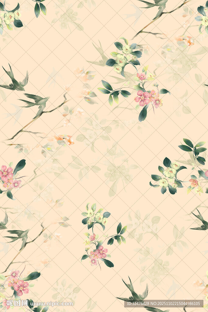 中式花鸟图案背景纹理