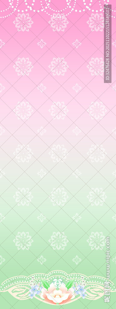 粉绿渐变爱心花纹背景图