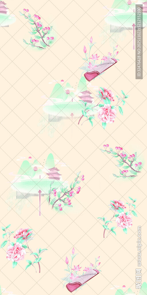 清新花卉餐具图案背景