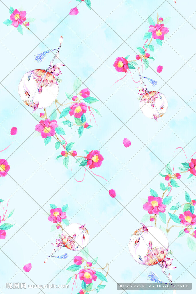 清新花卉小鸟图案背景