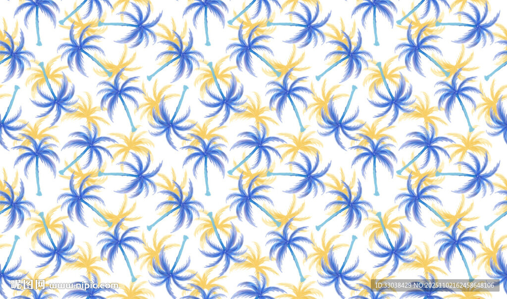 蓝黄相间的热带棕榈树图案