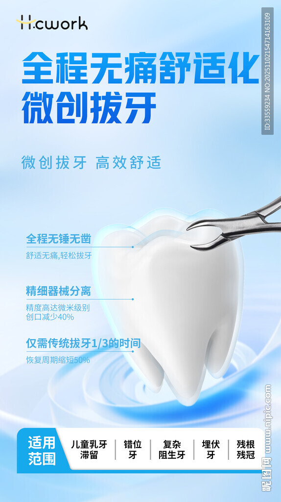 口腔牙科微创拔牙科普海报
