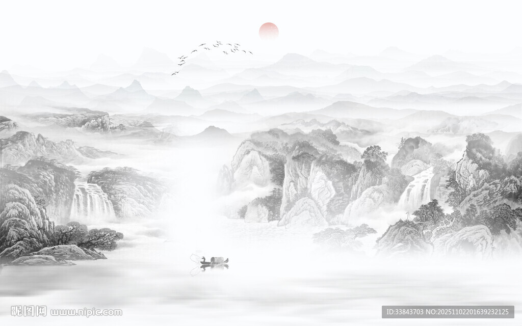 中式山水屏风画