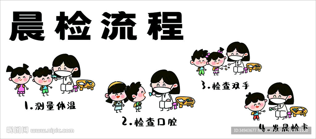 卡通晨检流程示意图
