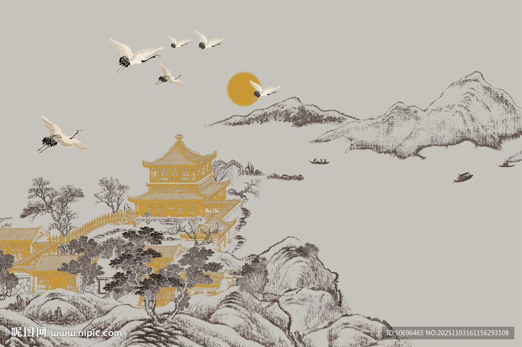 新中式山水背景墙