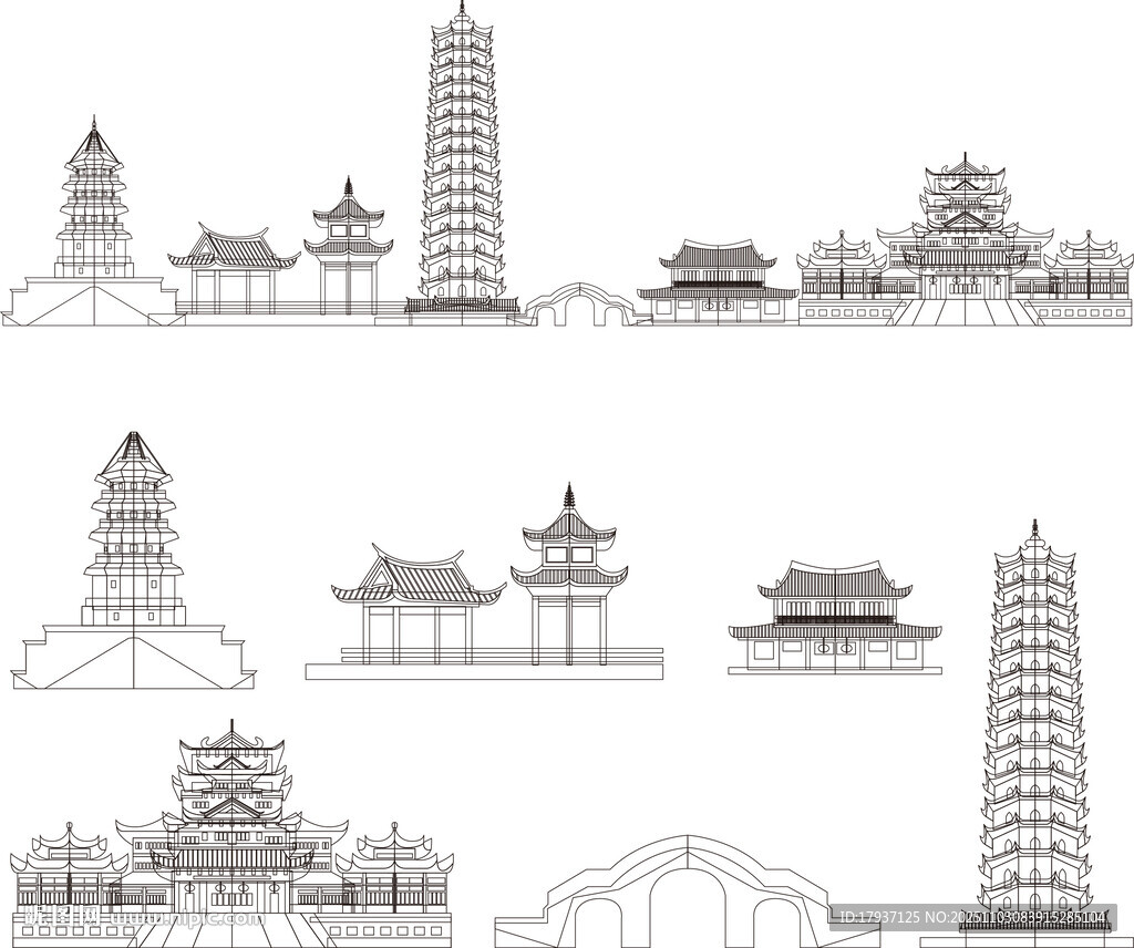 福州景点建筑城市旅游剪影地标志