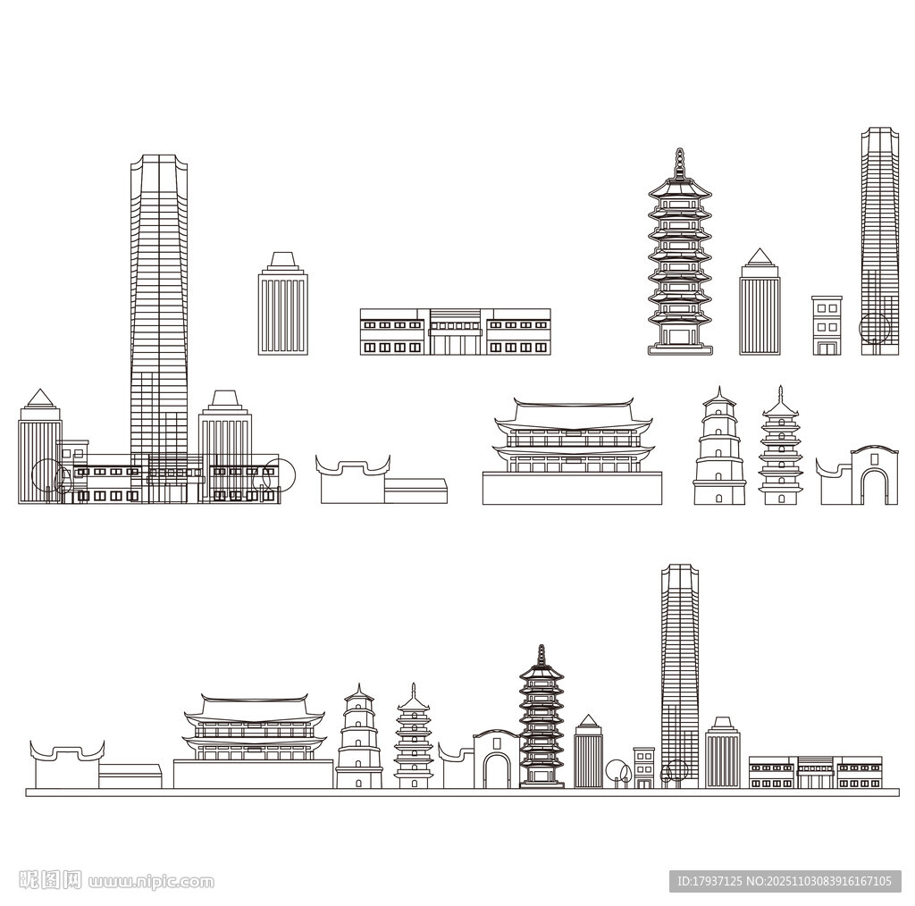 福州景点建筑城市旅游剪影地标志