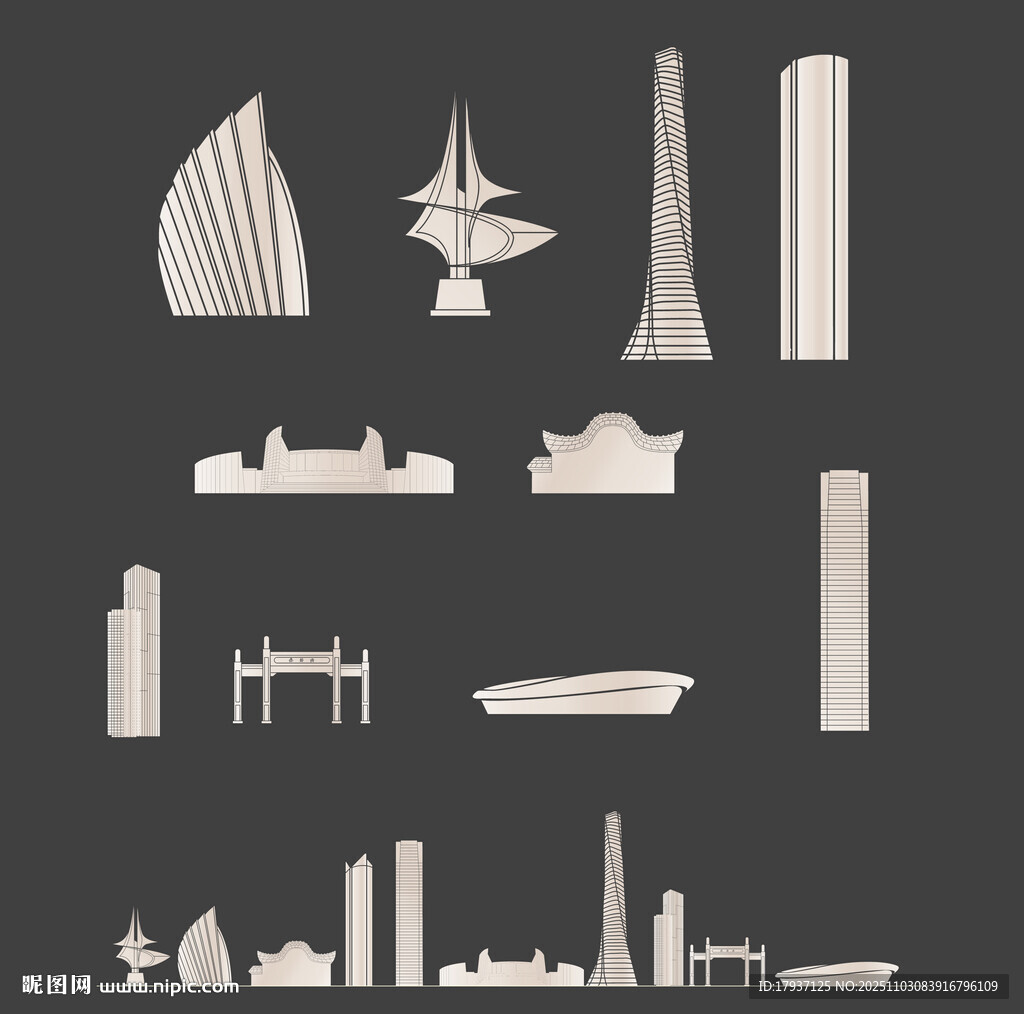 福州景点建筑城市旅游剪影地标志