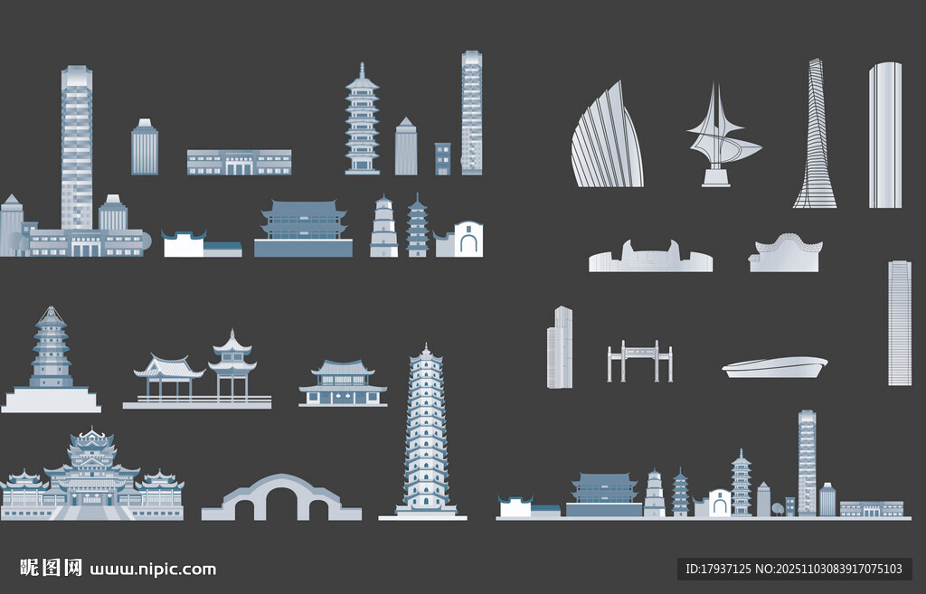 福州景点建筑城市旅游剪影地标志