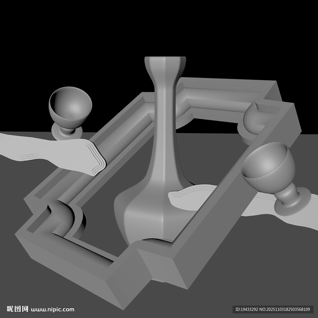 八棱瓶装饰画白模型C4D